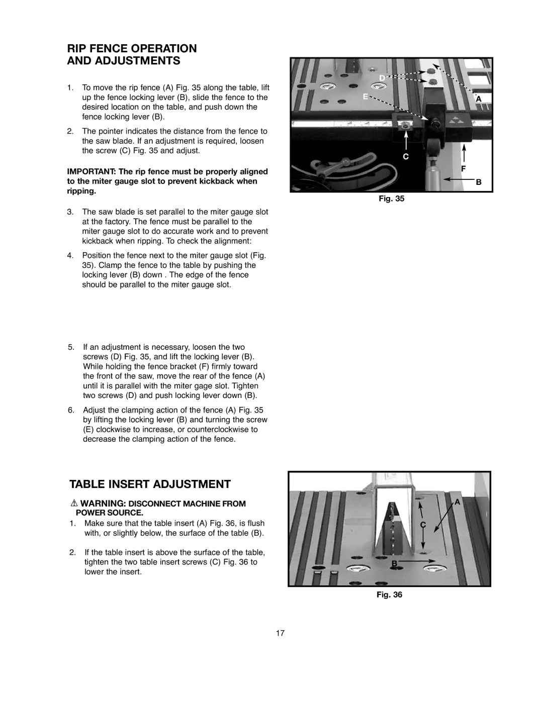 Black & Decker 90528116, BDTS200 instruction manual RIP Fence Operation Adjustments, Table Insert Adjustment 