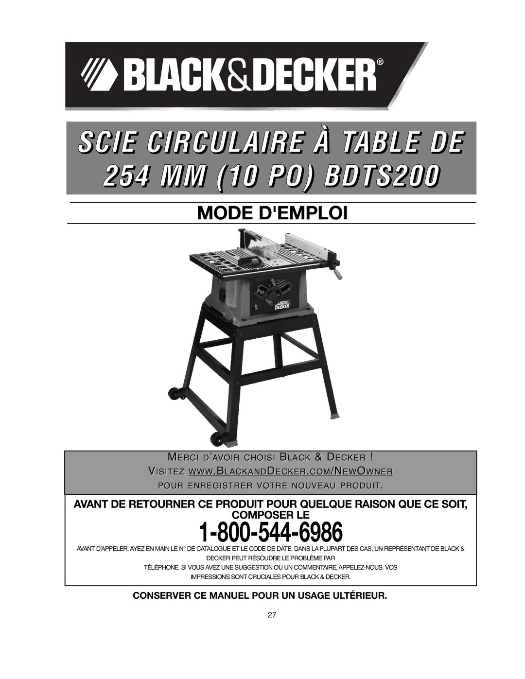 Black & Decker 90528116 instruction manual Scie Circulaire À Table DE 254 MM 10 PO BDTS200 