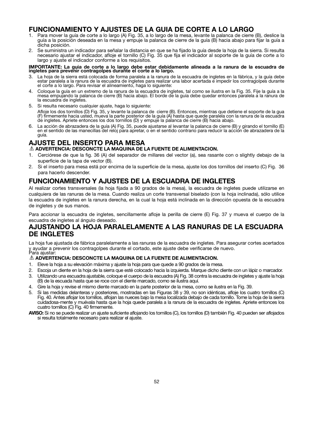 Black & Decker BDTS200, 90528116 Funcionamiento Y Ajustes DE LA Guia DE Corte a LO Largo, Ajuste DEL Inserto Para Mesa 