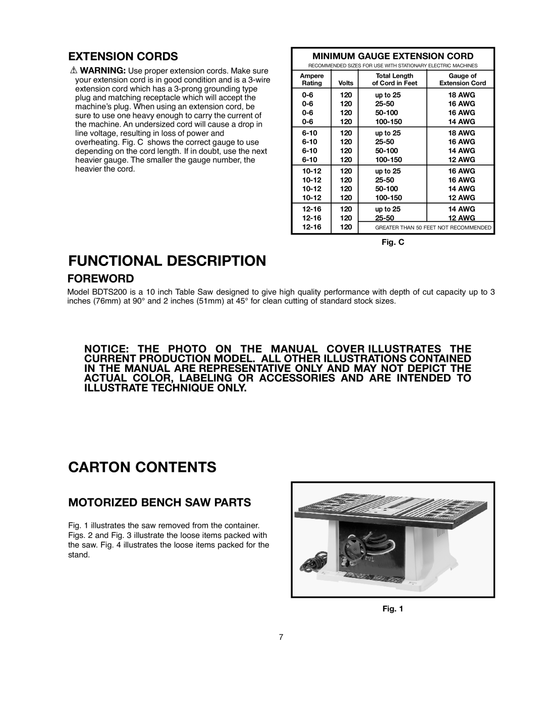 Black & Decker 90528116, BDTS200 instruction manual Functional Description, Carton Contents 