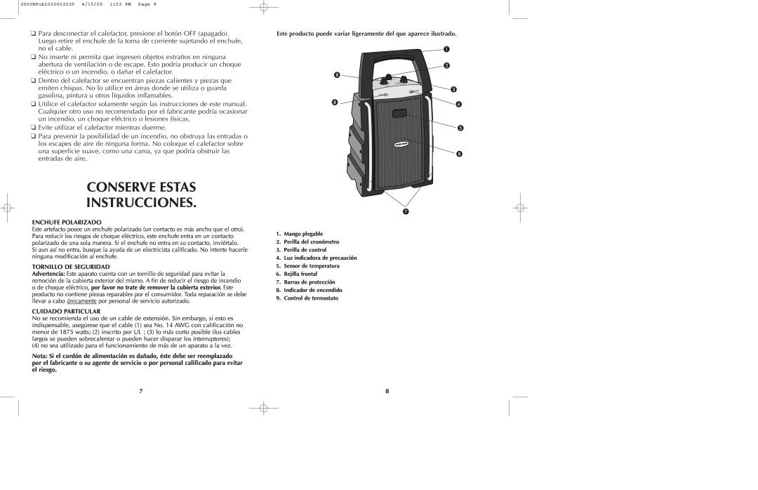 Black & Decker 200UH, BDUH200C manual Conserve Estas Instrucciones 