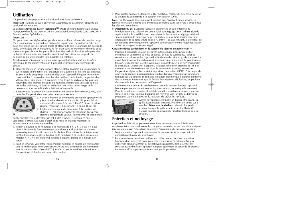 Black & Decker 200UH, BDUH200C manual Utilisation, Entretien et nettoyage 