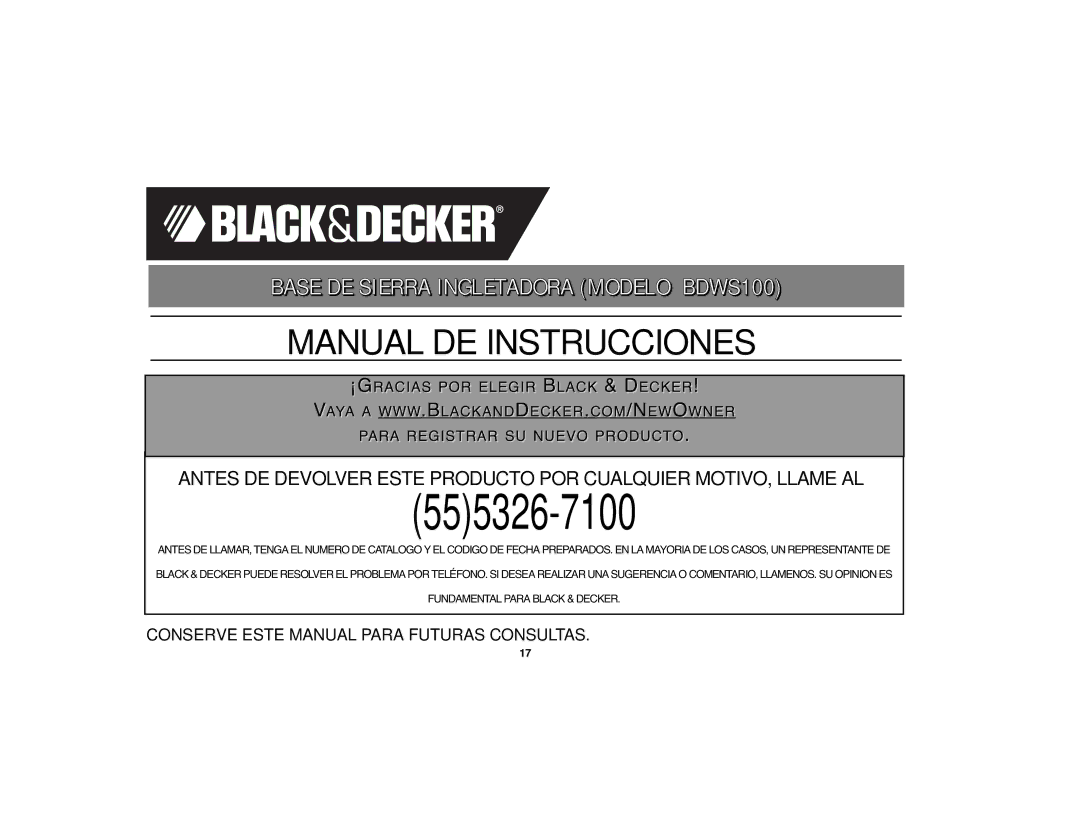 Black & Decker BDWS100 instruction manual 555326-7100 