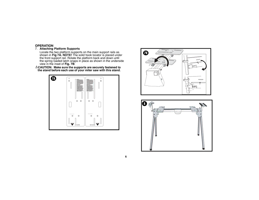 Black & Decker BDWS100 instruction manual Operation, Attaching Platform Supports 