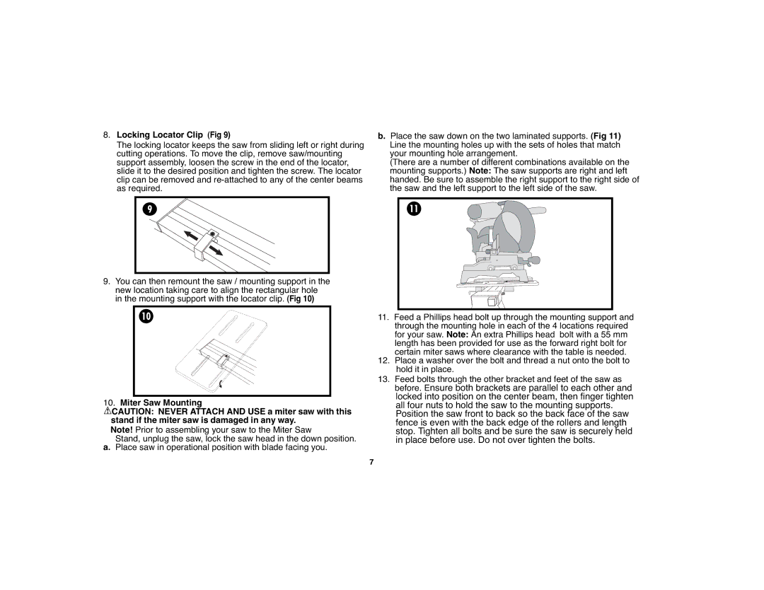 Black & Decker BDWS100 instruction manual Locking Locator Clip Fig, Miter Saw Mounting 