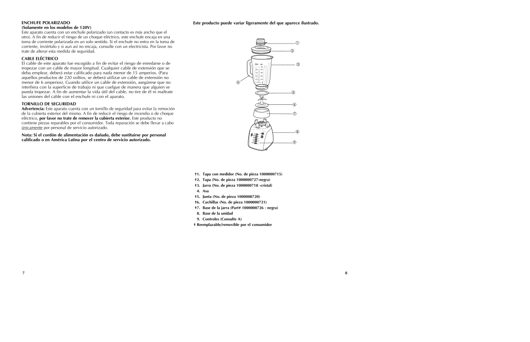 Black & Decker BL10475BM manual Cable Eléctrico, Tornillo DE Seguridad 