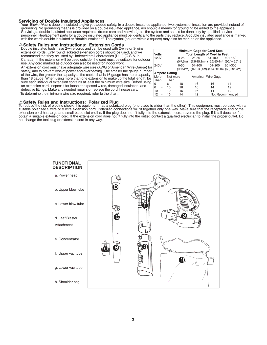 Black & Decker BL1500, LH4500 Servicing of Double Insulated Appliances, Safety Rules and Instructions Polarized Plug 