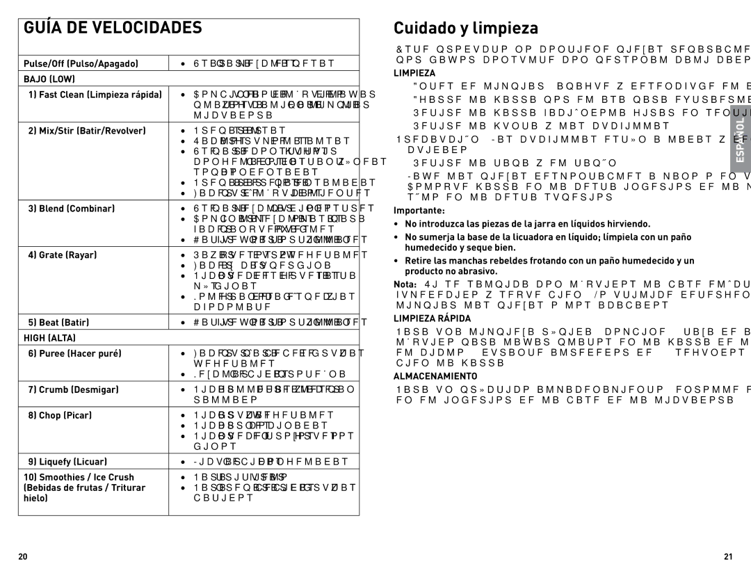 Black & Decker Bl2010WP, BL2010WGUC, Bl2010WG manual Cuidado y limpieza 