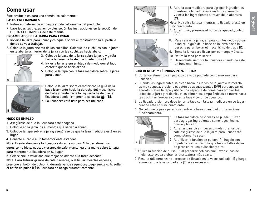 Black & Decker BLBD25LAUC manual Como usar, Español 