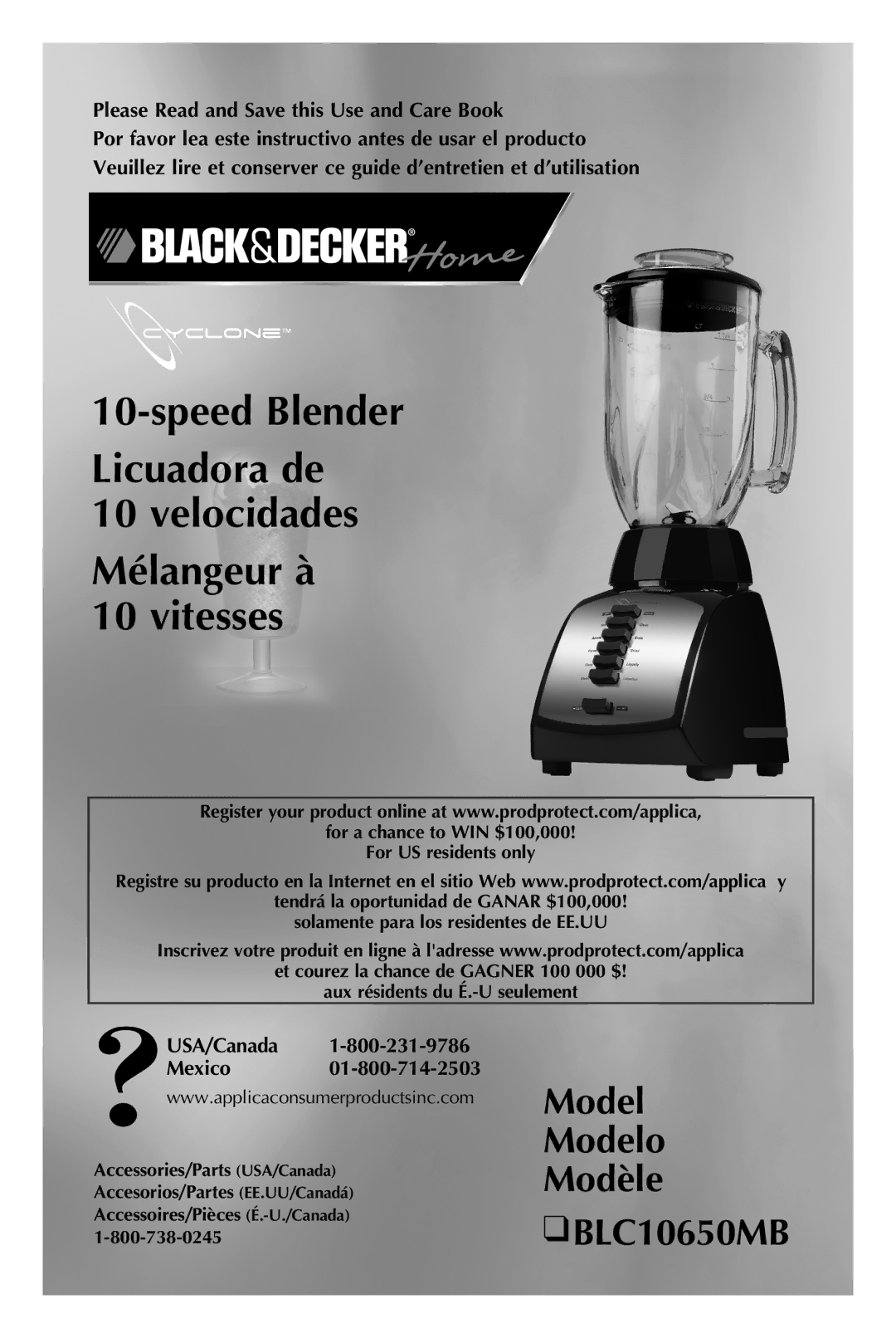 Black & Decker manual Model Modelo Modèle BLC10650MB, Please Read and Save this Use and Care Book, USA/Canada Mexico 