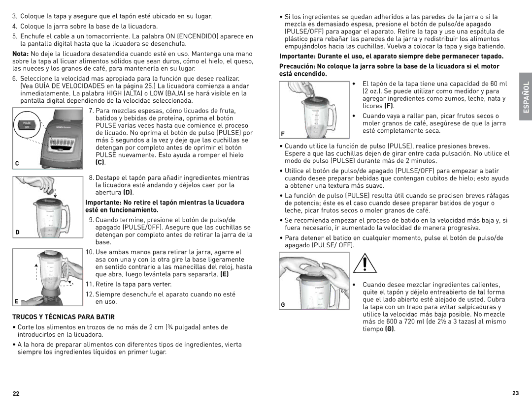 Black & Decker BLC12600BUC manual Trucos Y Técnicas Para Batir 