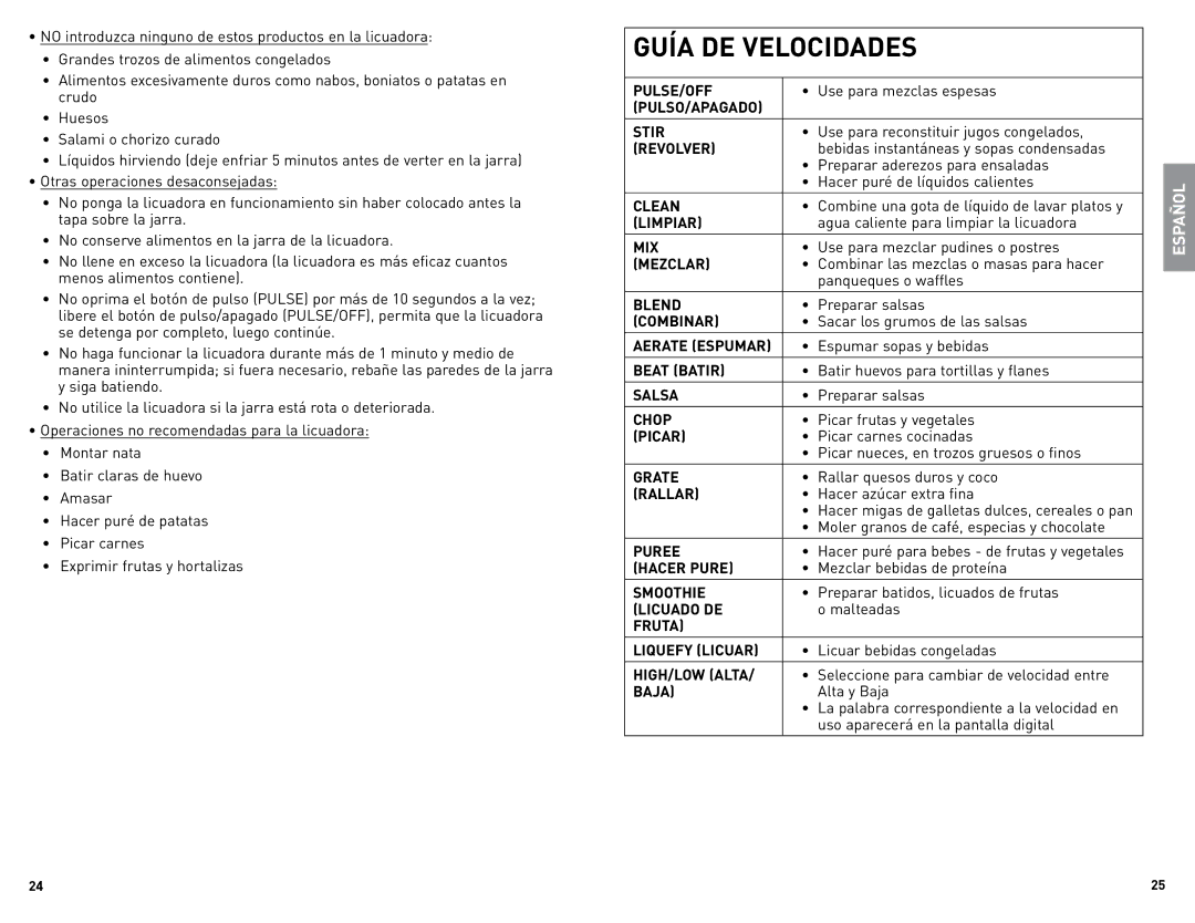 Black & Decker BLC12600BUC manual Guía DE Velocidades 