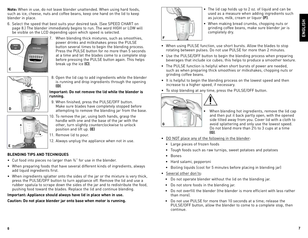 Black & Decker BLC12600BUC manual Blending Tips and Techniques 