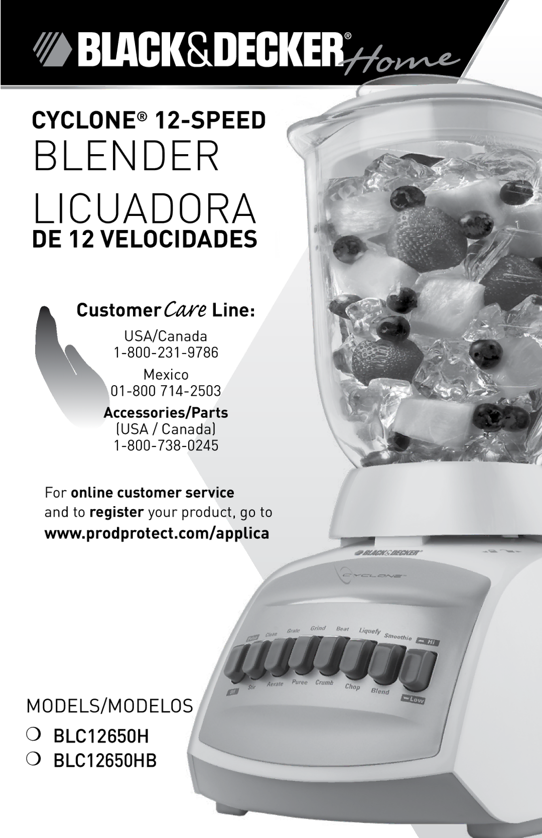 Black & Decker BLC12650HUC manual Blender Licuadora, De 12 Velocidades 