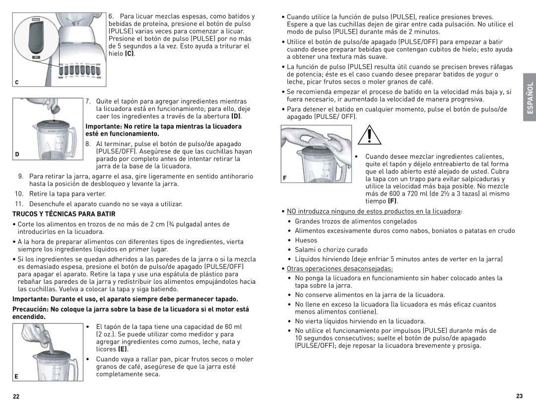 Black & Decker BLC12650HUC manual Trucos Y Técnicas Para Batir 