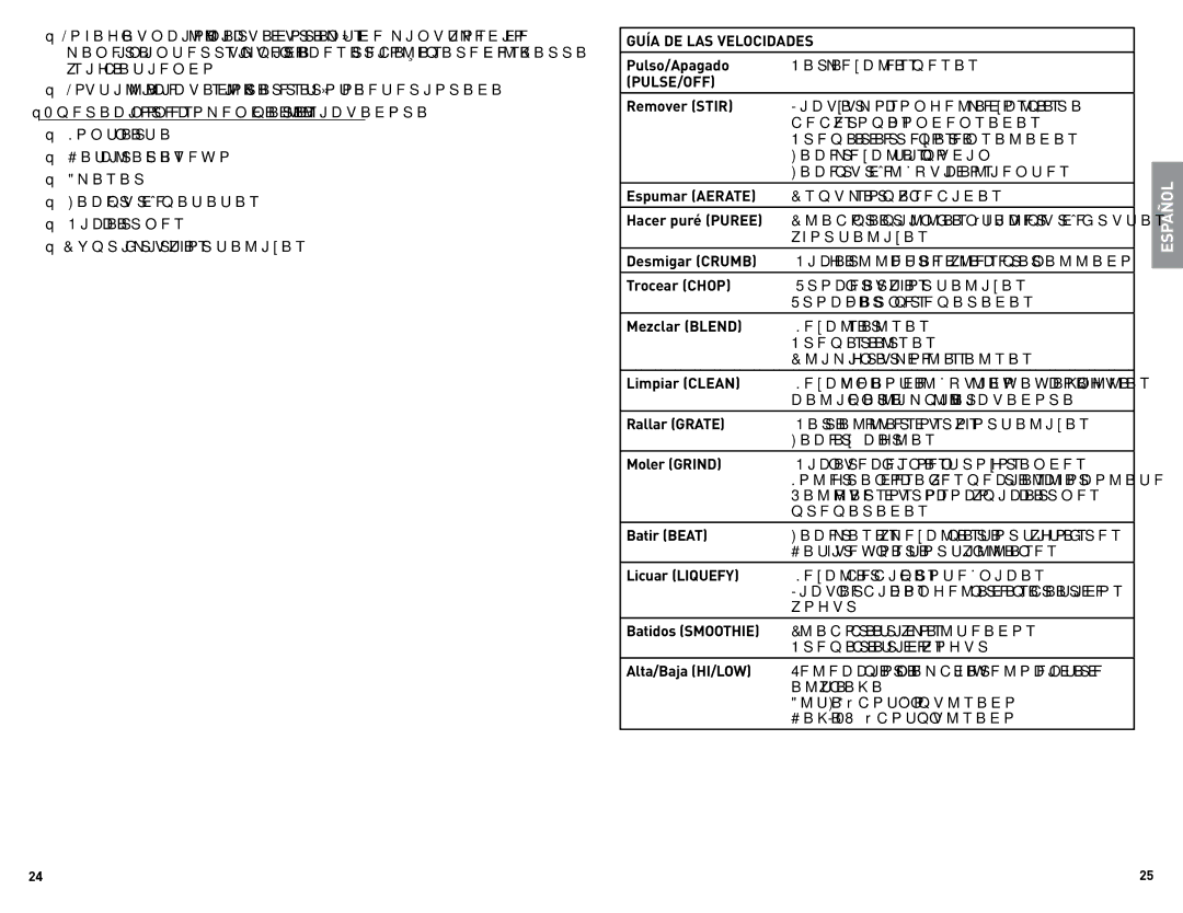 Black & Decker BLC12650HUC manual Guía DE LAS Velocidades, Pulso/Apagado Para mezclas espesas 