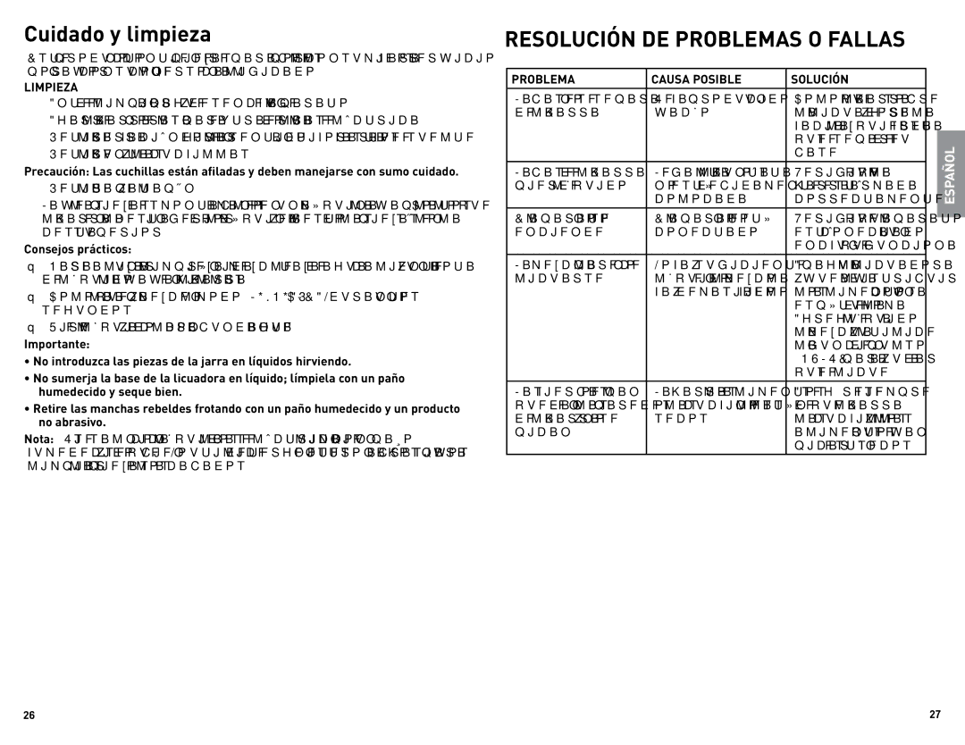 Black & Decker BLC12650HUC manual Cuidado y limpieza, Limpieza, Problema Causa Posible Solución, Que se separe de su 