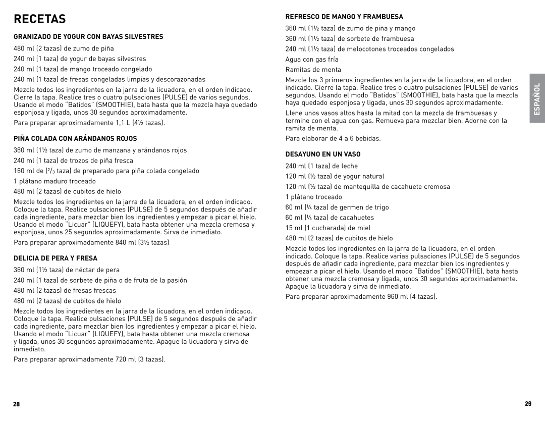 Black & Decker BLC12650HUC manual Recetas, Español 