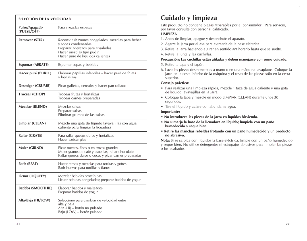 Black & Decker BLC12750HMS, BLC12650HB manual Cuidado y limpieza, Selección DE LA Velocidad, Limpieza 