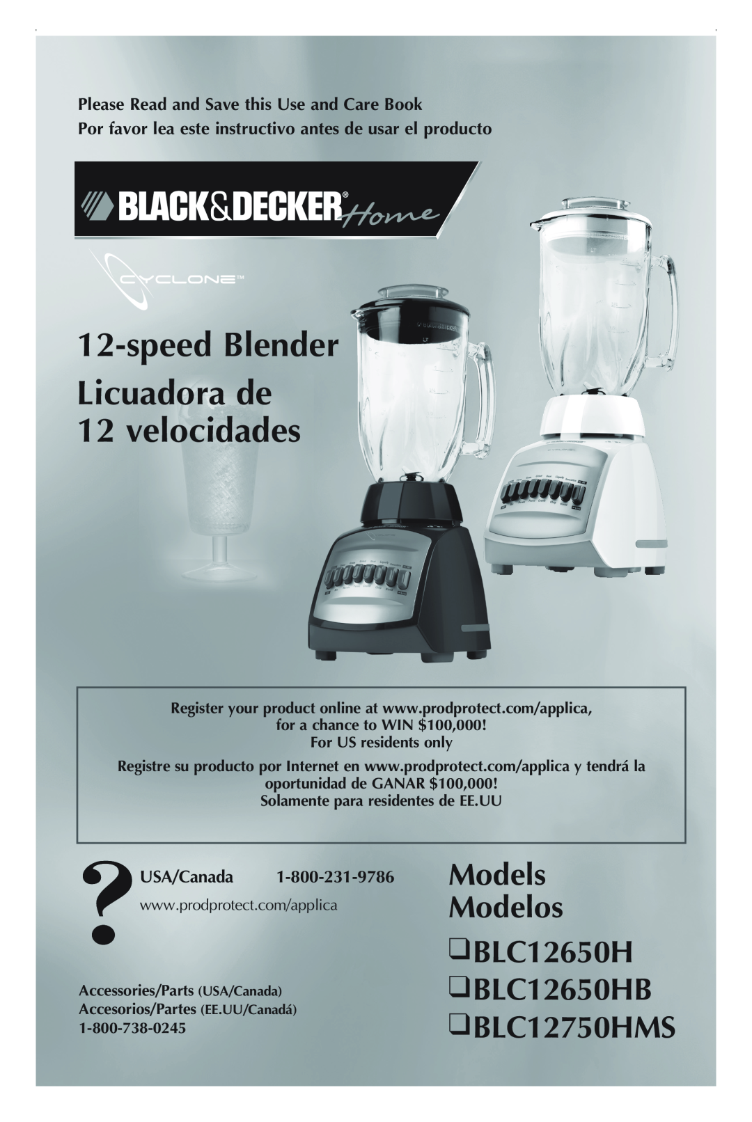 Black & Decker manual Models Modelos BLC12650H BLC12650HB BLC12750HMS, speedBlender Licuadora de 12 velocidades 