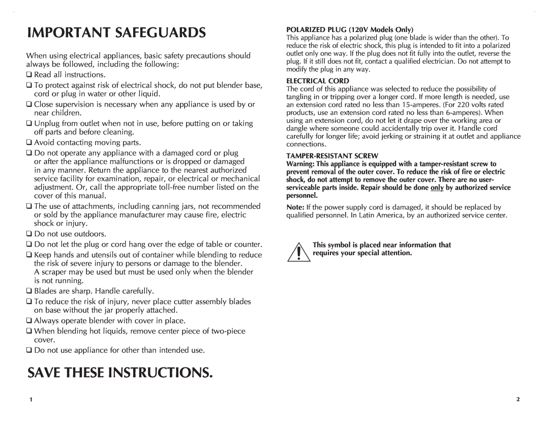 Black & Decker BLC12650HB, BLC12750HMS manual Important Safeguards, Save These Instructions 