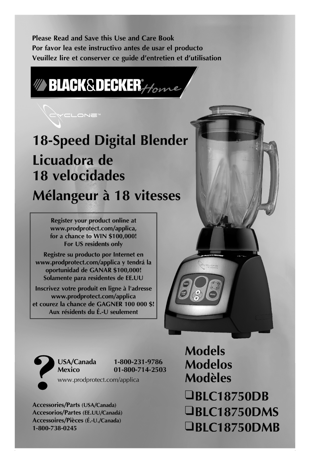 Black & Decker BLC18750DMB manual Velocidades Mélangeur à 18 vitesses, Please Read and Save this Use and Care Book 