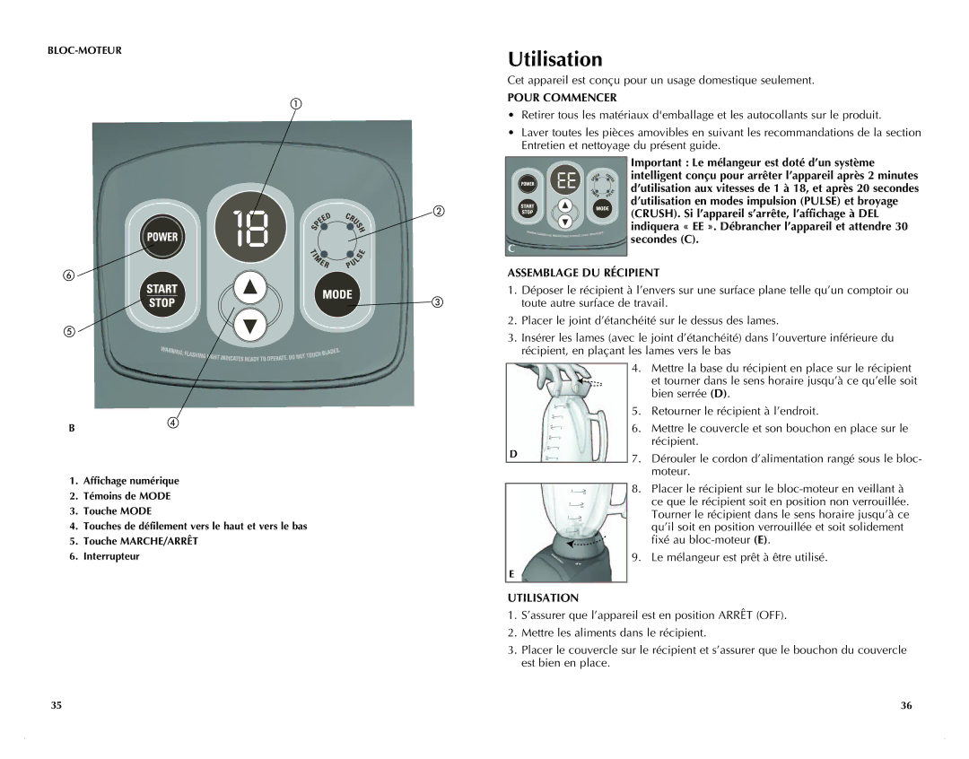 Black & Decker BLC18750DMB, BLC18750DMS, BLC18750DB manual Utilisation, Pour Commencer, Assemblage DU Récipient 