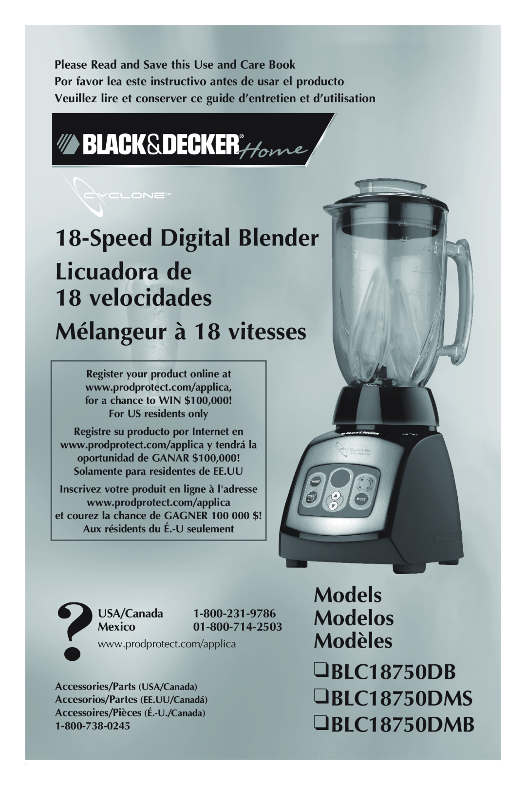 Black & Decker BLC18750DMB, BLC18750DMS manual velocidades Mélangeur à 18 vitesses, Speed Digital Blender Licuadora de 