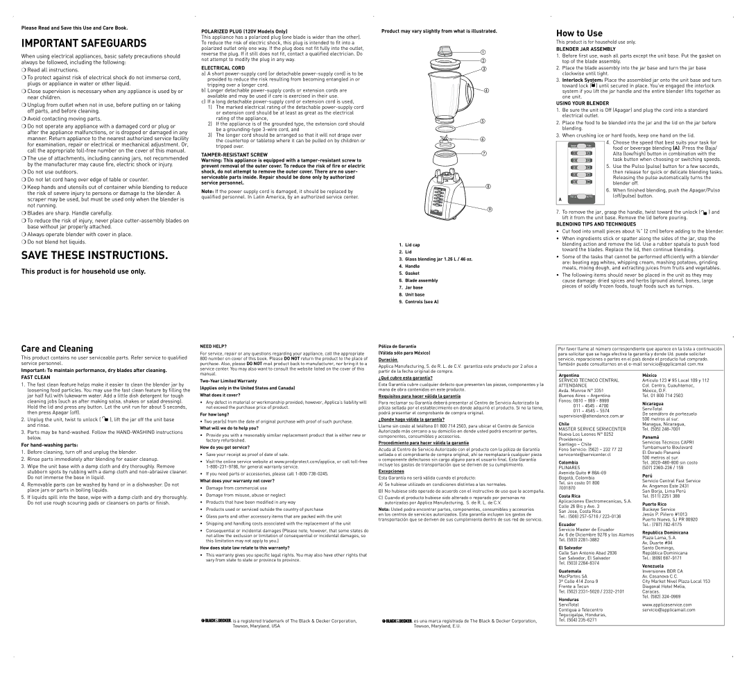 Black & Decker BLM10350MW, BLM10350MBUC, BLM10350Mn, EHB500 manual How to Use, Care and Cleaning 