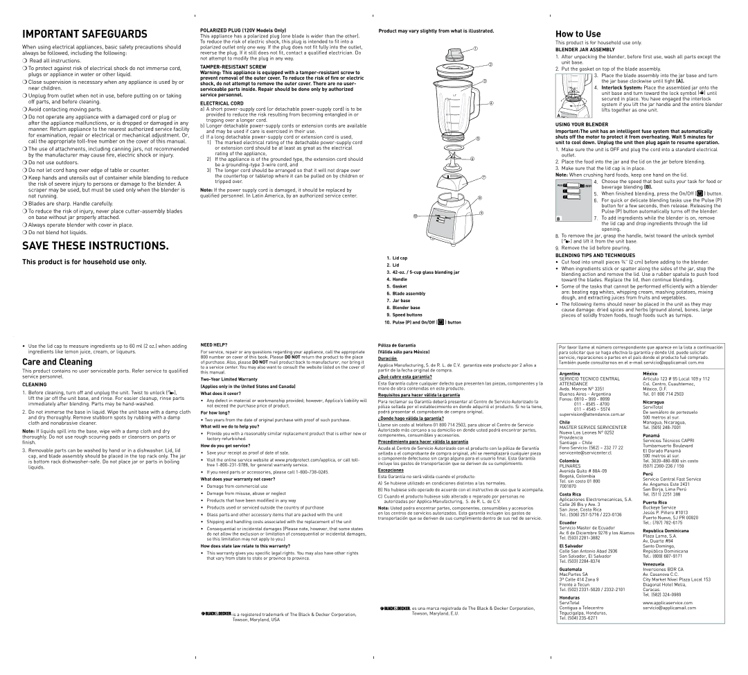 Black & Decker BLP2600WUC manual How to Use, Care and Cleaning 