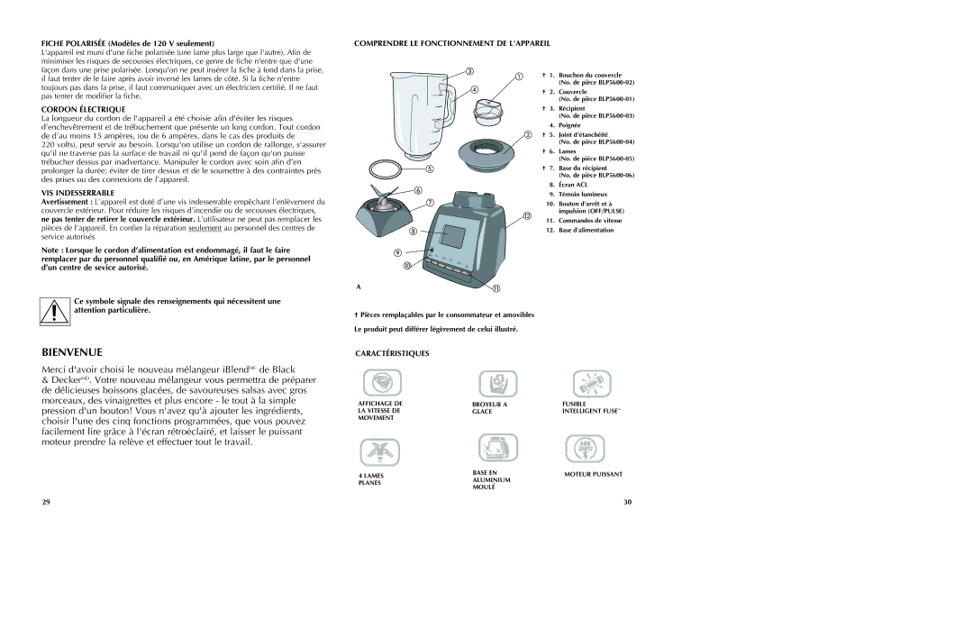 Black & Decker BLP5600GM manual Bienvenue, Comprendre LE Fonctionnement DE Lappareil, Cordon Électrique, VIS Indesserrable 