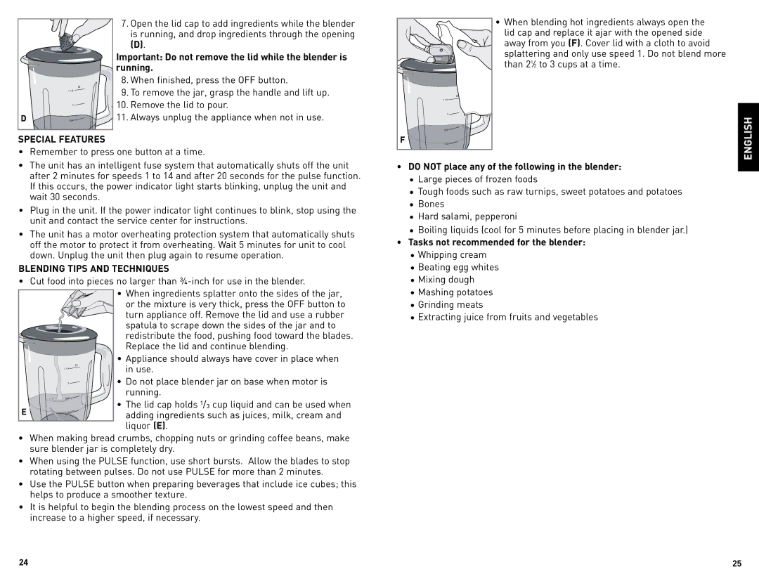 Black & Decker BLP6601MUC, BlP6601M manual Special Features, Blending Tips and Techniques 