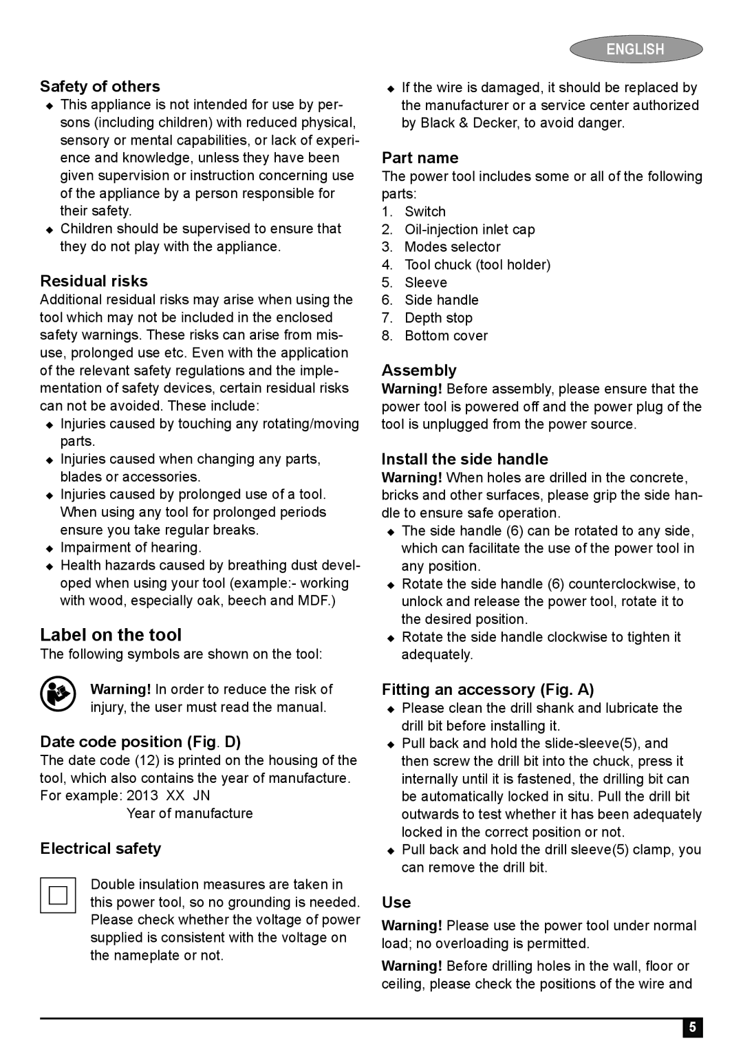 Black & Decker BPHR272 manual Label on the tool 