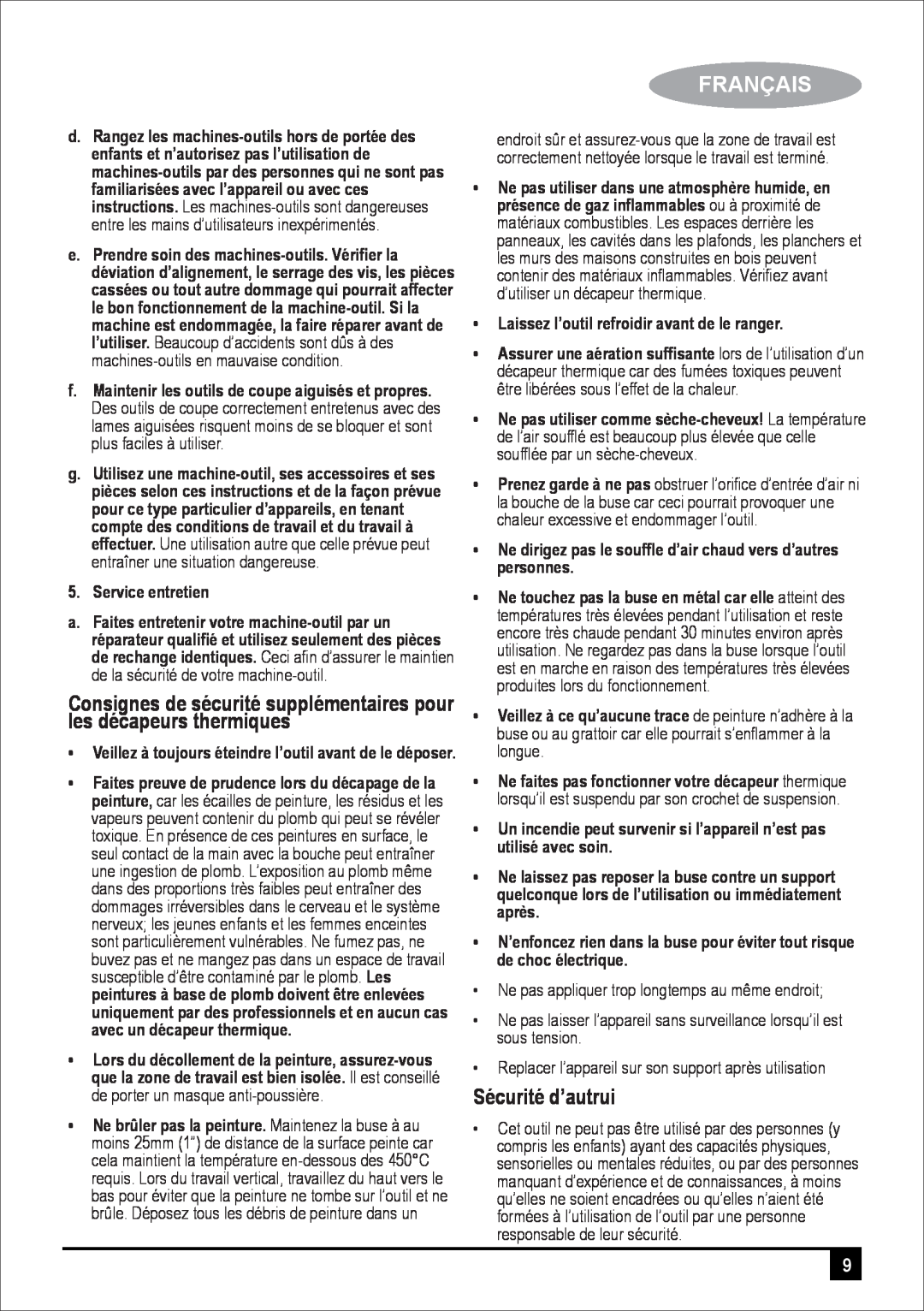 Black & Decker BPXH2000 Consignes de sécurité supplémentaires pour les décapeurs thermiques, Sécurité d’autrui, Français 