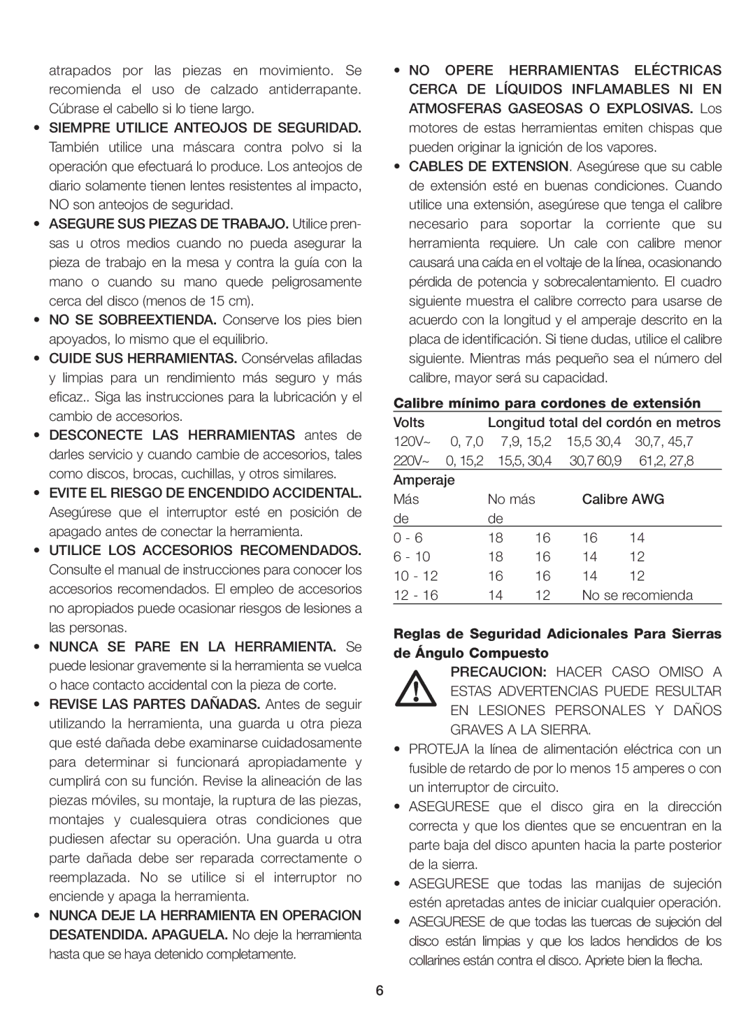 Black & Decker BT1400 instruction manual Calibre mínimo para cordones de extensión, 61,2, 27,8 