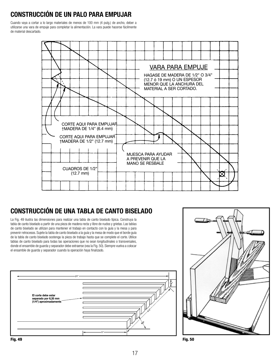 Black & Decker 90544326, BT1800 manual Construcción DE UN Palo Para Empujar, Construcción DE UNA Tabla DE Canto Biselado 