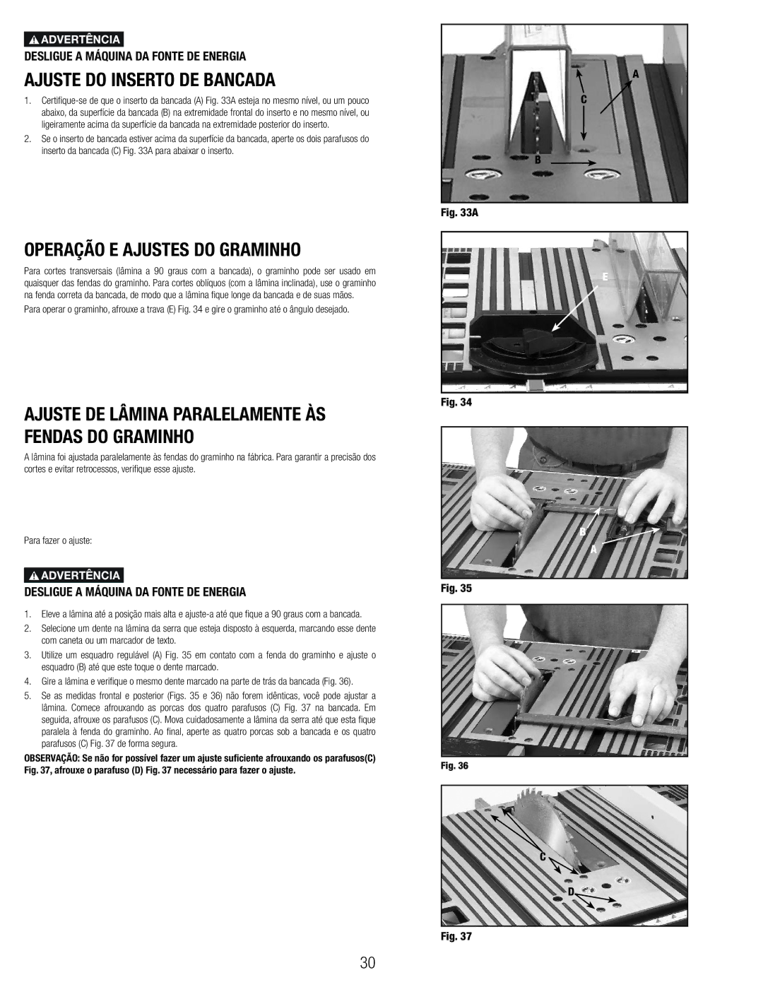 Black & Decker BT1800, 90544326 manual Ajuste do Inserto DE Bancada, Operação E Ajustes do Graminho 