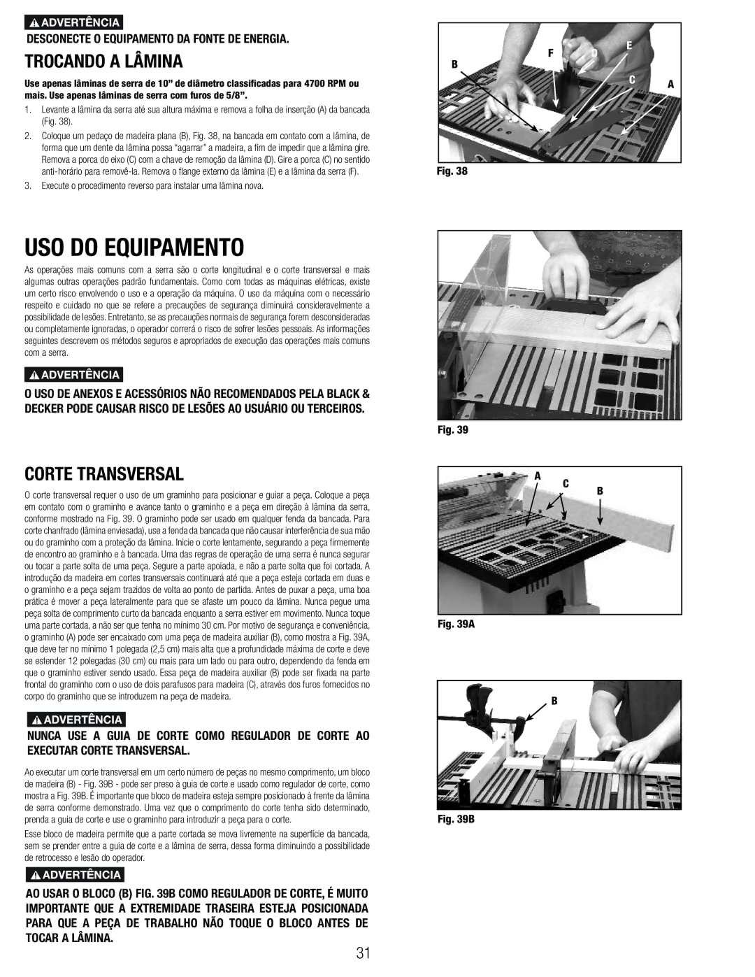 Black & Decker 90544326, BT1800 manual USO do Equipamento, Trocando a Lâmina 