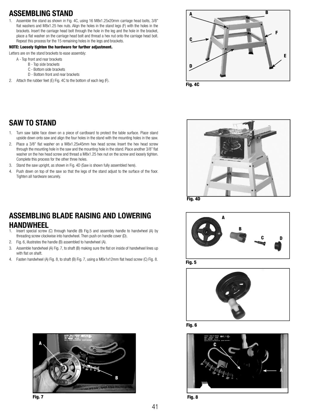 Black & Decker 90544326, BT1800 manual Assembling Stand, SAW to Stand, Assembling Blade Raising and Lowering Handwheel 