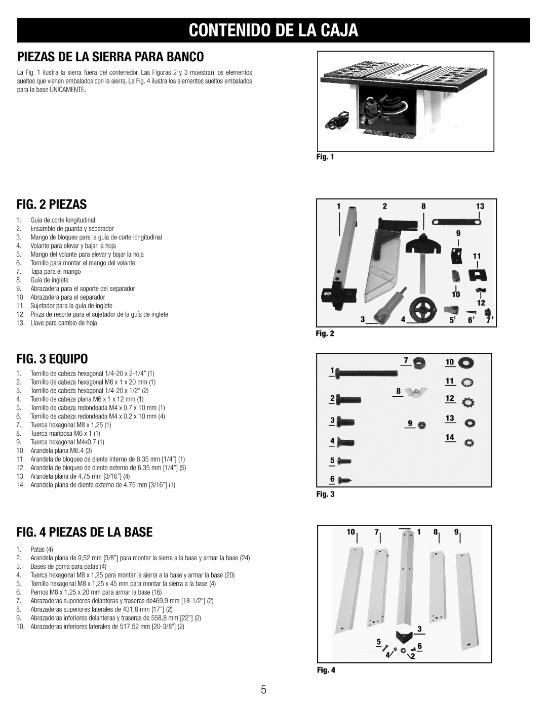 Black & Decker 90544326, BT1800 manual Contenido DE LA Caja, Piezas DE LA Sierra Para Banco 