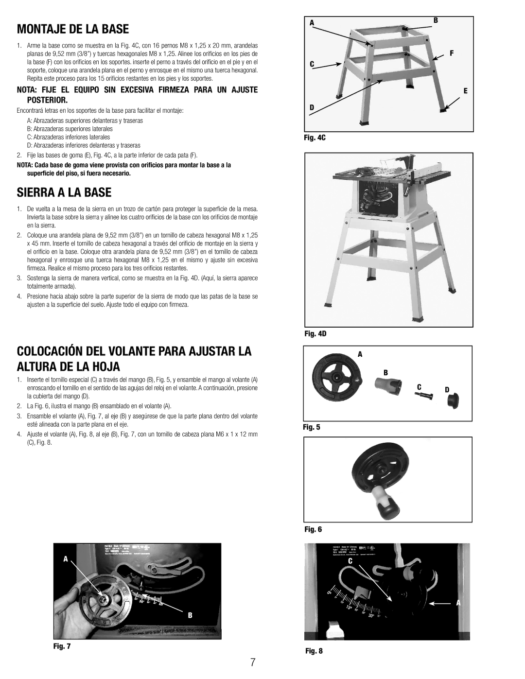 Black & Decker 90544326 Montaje DE LA Base, Sierra a LA Base, Colocación DEL Volante Para Ajustar LA Altura DE LA Hoja 