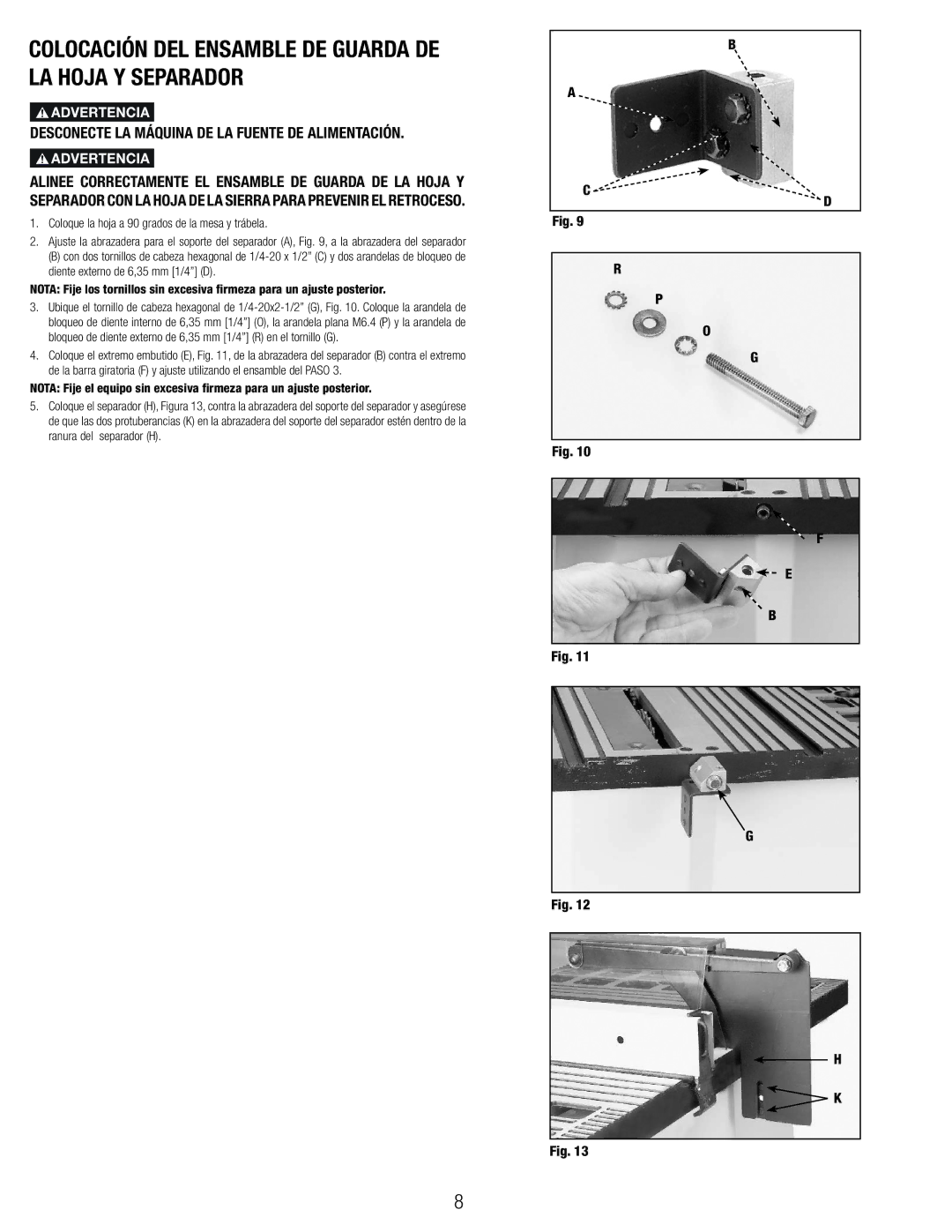 Black & Decker BT1800, 90544326 manual Colocación DEL Ensamble DE Guarda DE LA Hoja Y Separador 