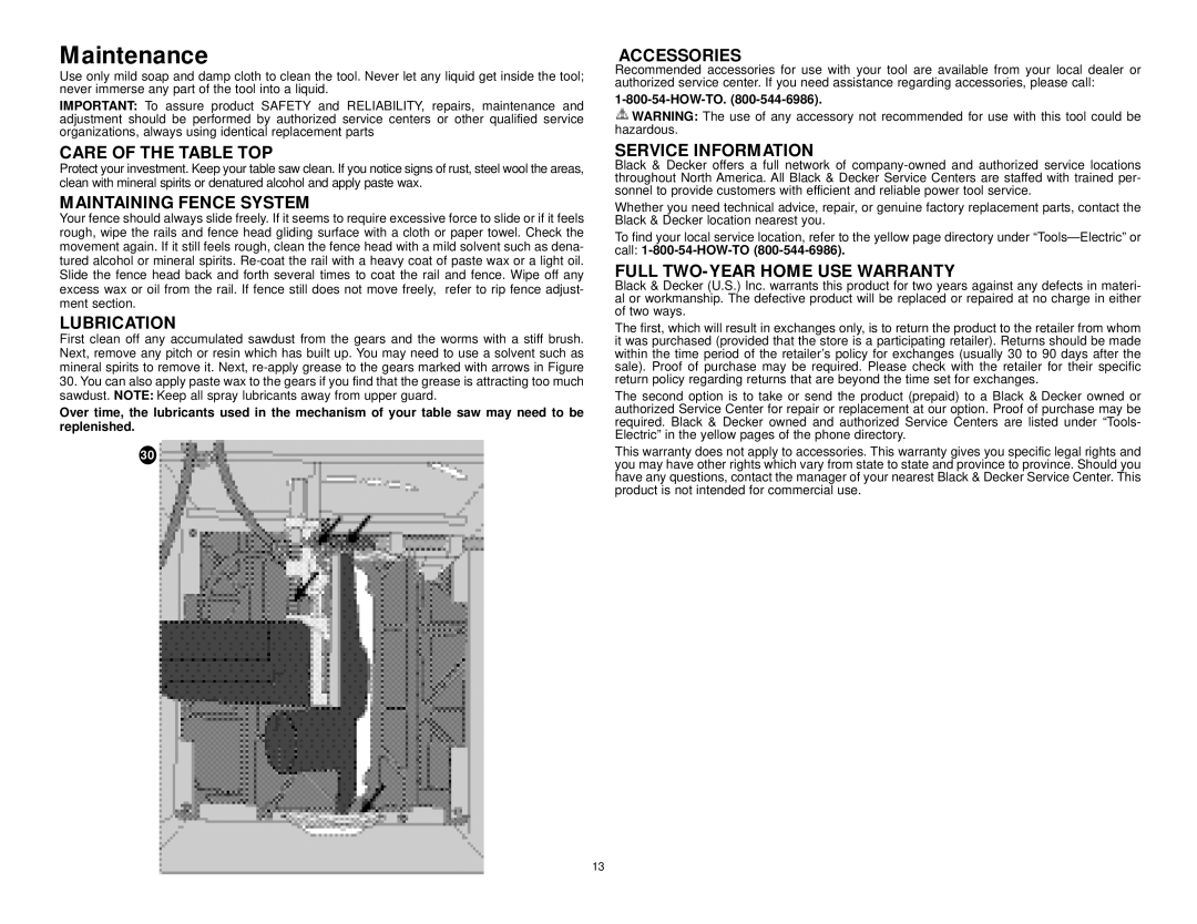 Black & Decker 606404-00, BT2500 instruction manual Maintenance 