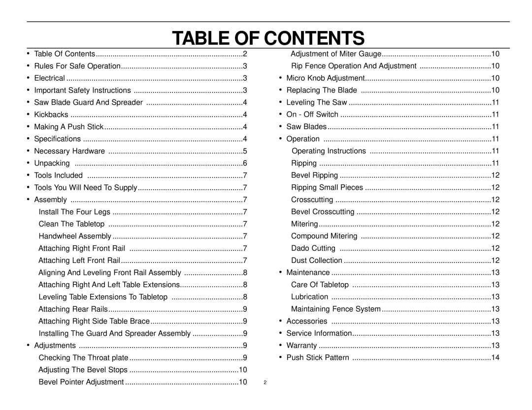 Black & Decker BT2500, 606404-00 instruction manual Table of Contents 