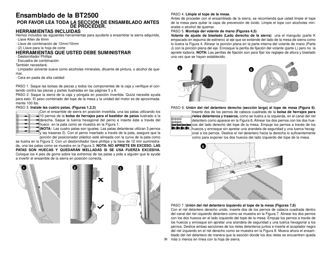 Black & Decker 606404-00 instruction manual Ensamblado de la BT2500, Herramientas QUE Usted Debe Suministrar 