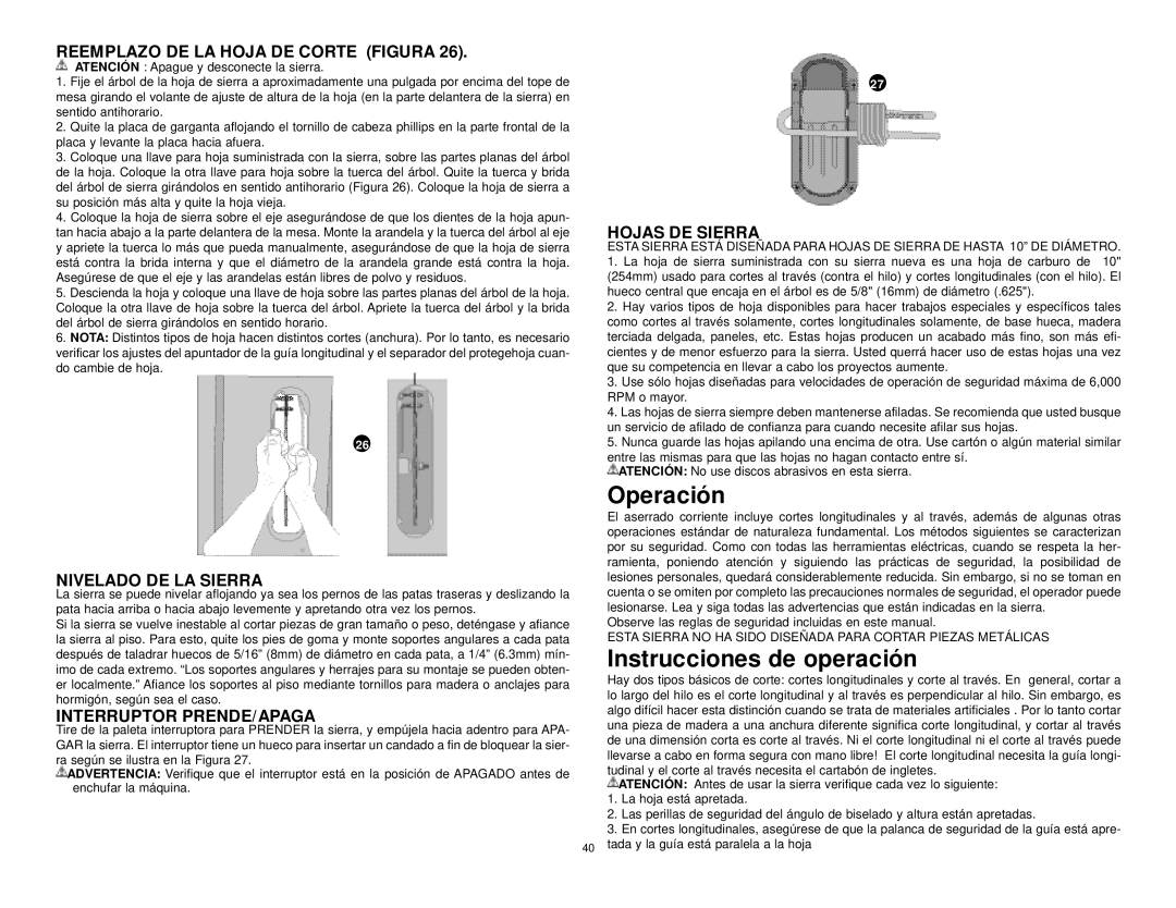 Black & Decker BT2500, 606404-00 instruction manual Operación, Instrucciones de operación 