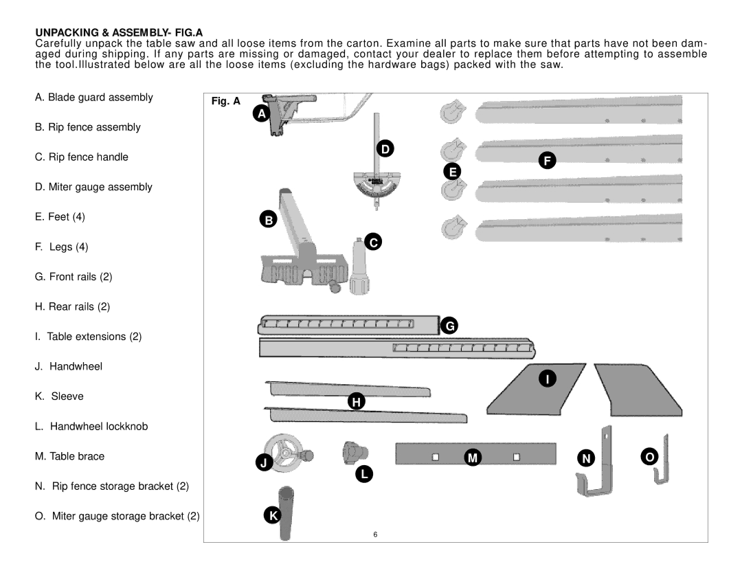 Black & Decker BT2500, 606404-00 instruction manual Unpacking & ASSEMBLY- FIG.A, Fig. a 