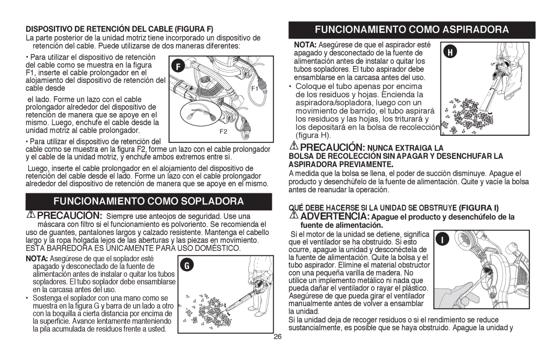 Black & Decker BV3100R instruction manual Funcionamiento Como Sopladora, Funcionamiento Como Aspiradora 