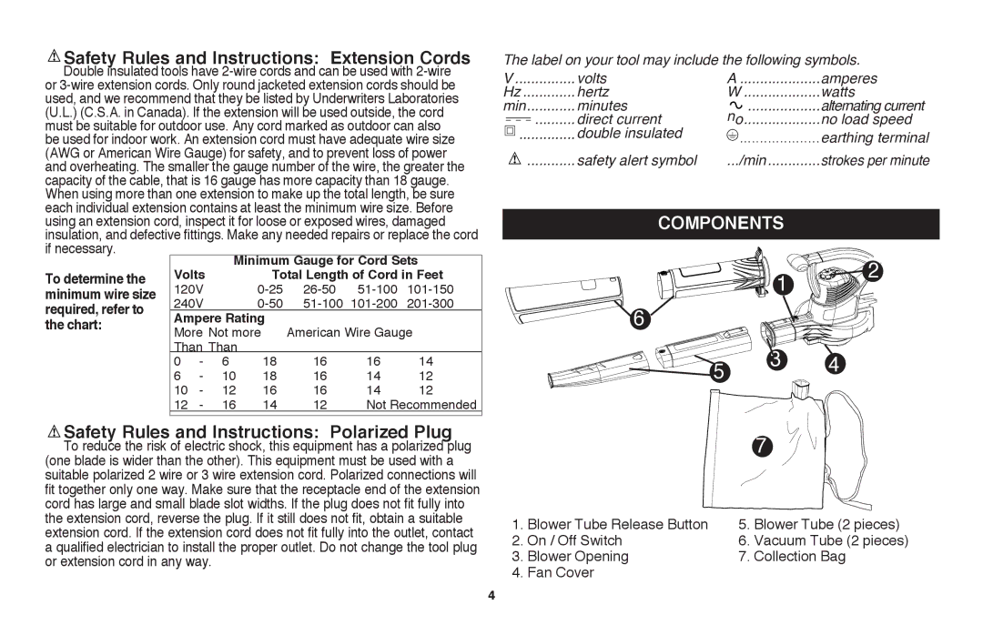 Black & Decker BV3100 instruction manual Components, If necessary 