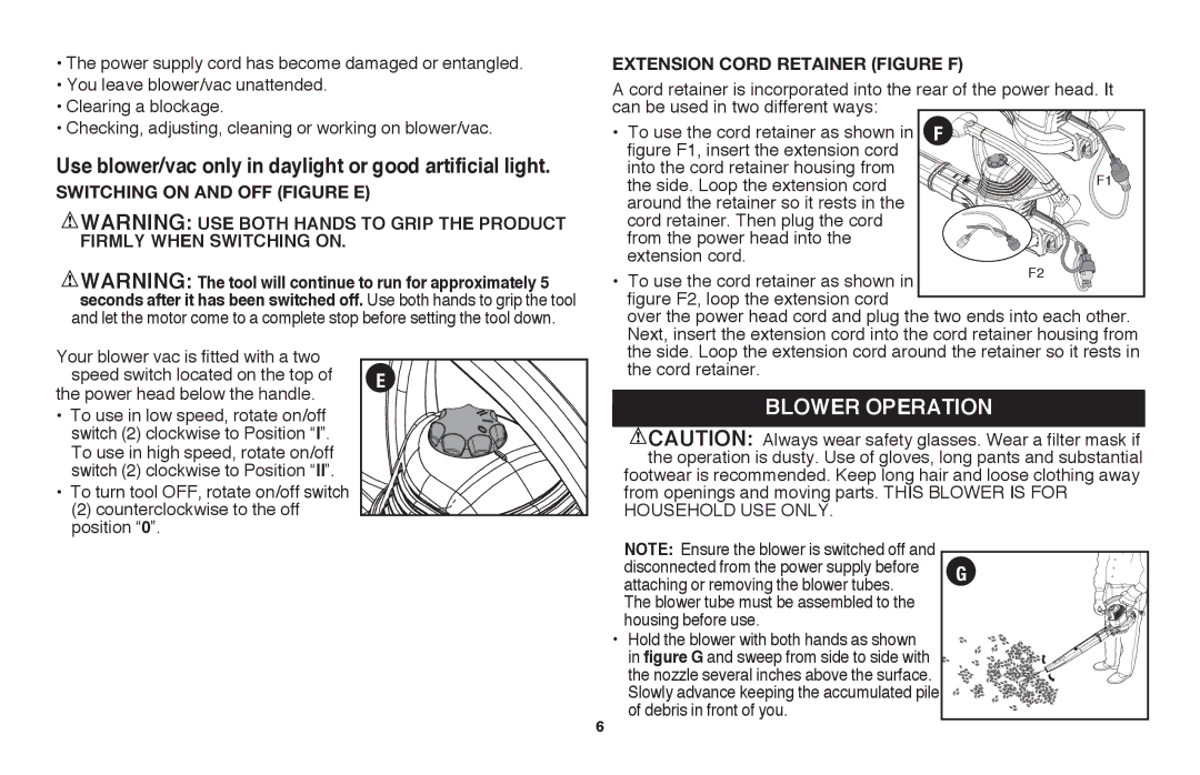 Black & Decker BV3100 instruction manual Blower Operation 